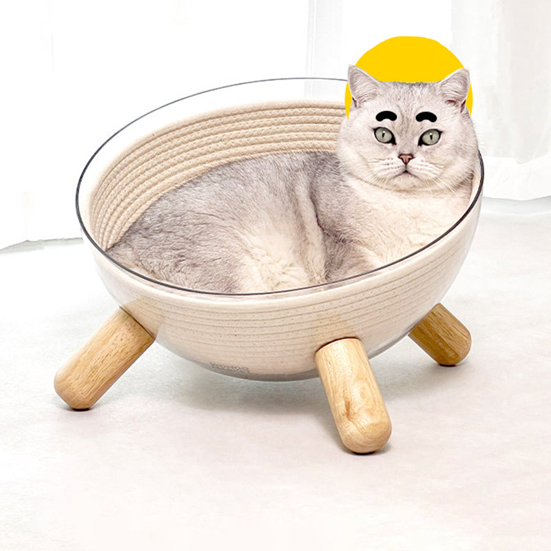 Scandinavian Round Rubberwood Cat Bed with Clear PET for Bedroom-Orizon Depot