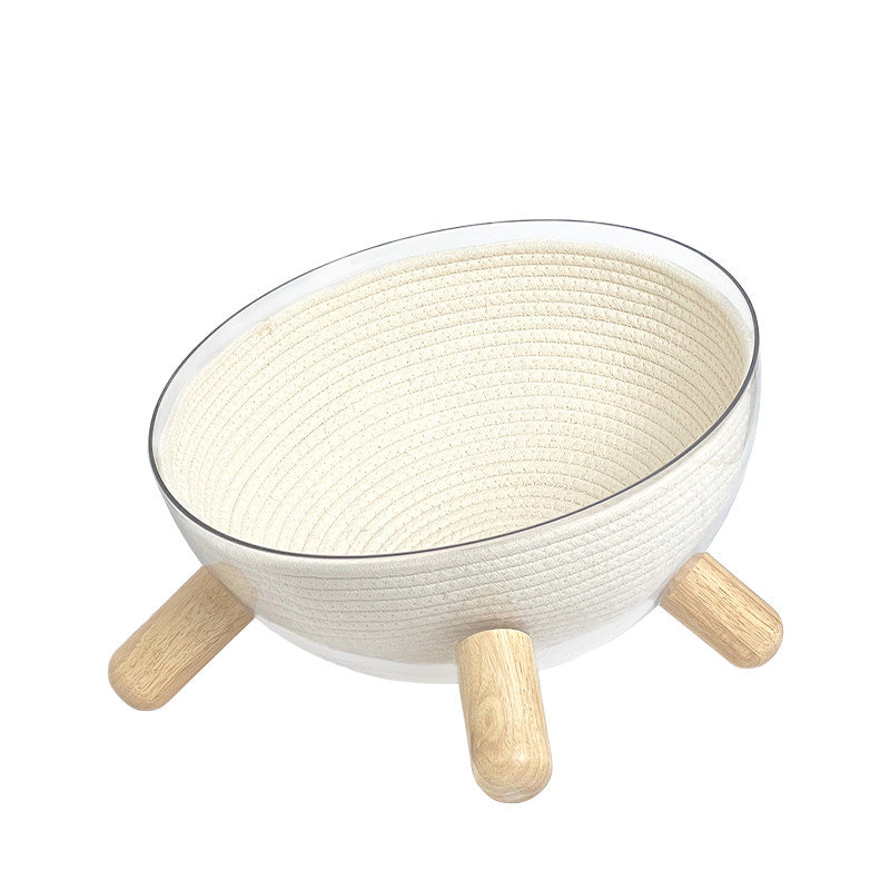Scandinavian Round Rubberwood Cat Bed with Clear PET for Bedroom-Orizon Depot