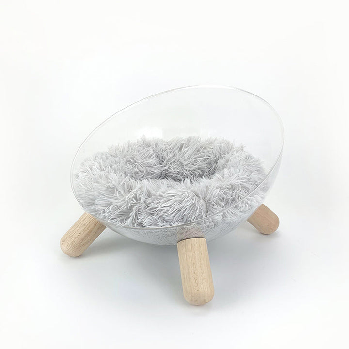 Scandinavian Round Rubberwood Cat Bed with Clear PET for Bedroom-Orizon Depot