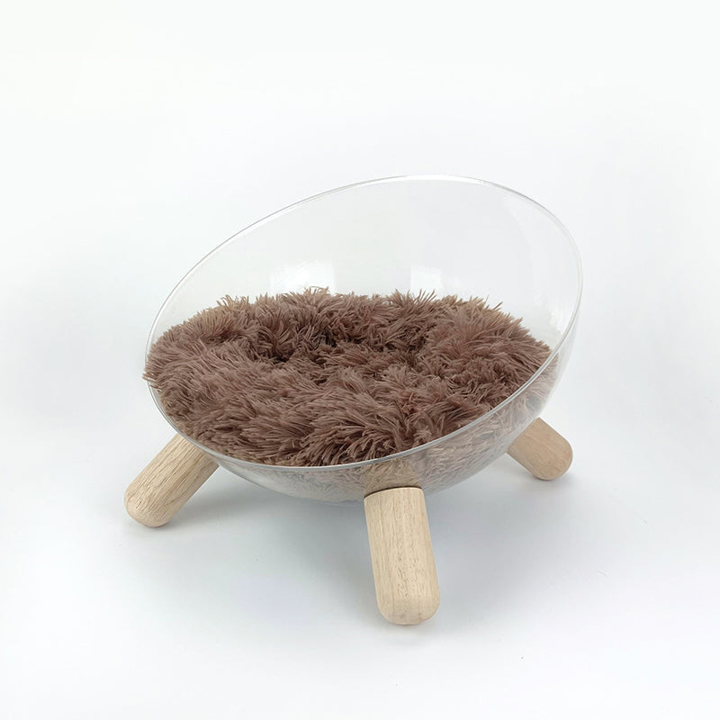 Scandinavian Round Rubberwood Cat Bed with Clear PET for Bedroom-Orizon Depot