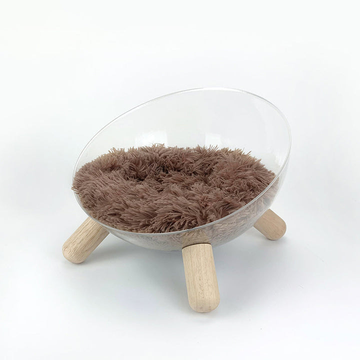Scandinavian Round Rubberwood Cat Bed with Clear PET for Bedroom-Orizon Depot