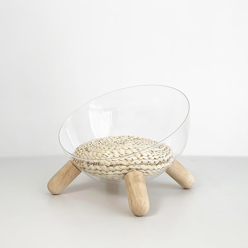 Scandinavian Round Rubberwood Cat Bed with Clear PET for Bedroom-Orizon Depot