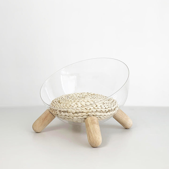 Scandinavian Round Rubberwood Cat Bed with Clear PET for Bedroom-Orizon Depot