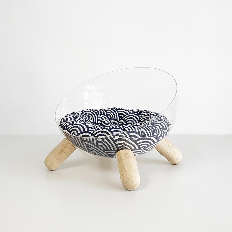 Scandinavian Round Rubberwood Cat Bed with Clear PET for Bedroom-Orizon Depot