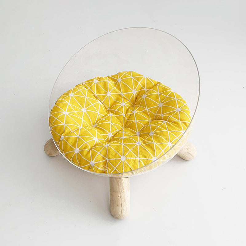 Scandinavian Round Rubberwood Cat Bed with Clear PET for Bedroom-Orizon Depot