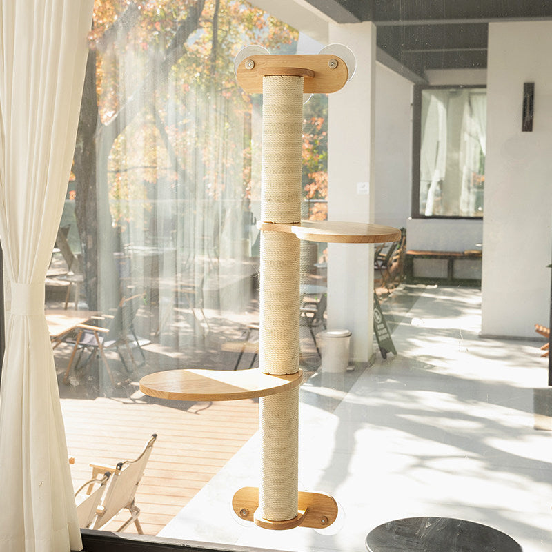 Scandinavian Round Solid Wood Cat Tree with 3 Tiers for Living Room-Orizon Depot