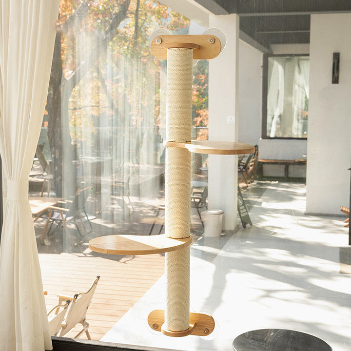 Scandinavian Round Solid Wood Cat Tree with 3 Tiers for Living Room-Orizon Depot