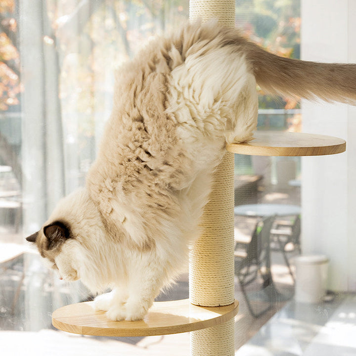 Scandinavian Round Solid Wood Cat Tree with 3 Tiers for Living Room-Orizon Depot