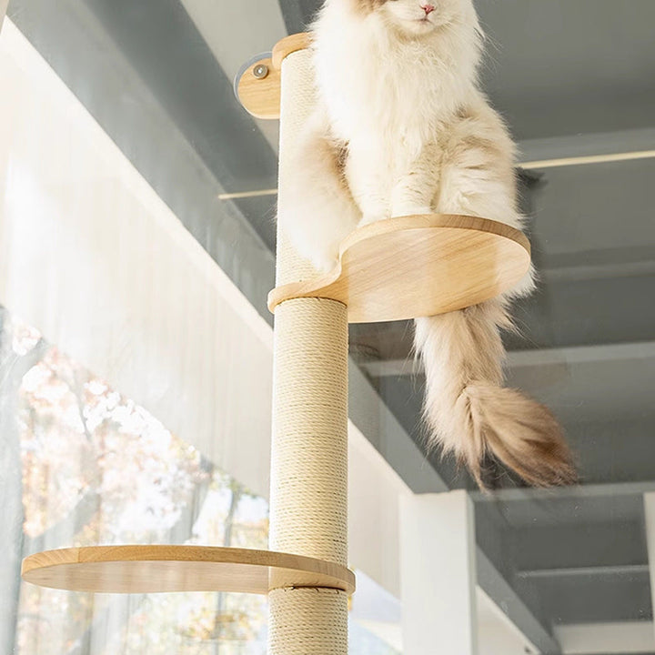 Scandinavian Round Solid Wood Cat Tree with 3 Tiers for Living Room-Orizon Depot