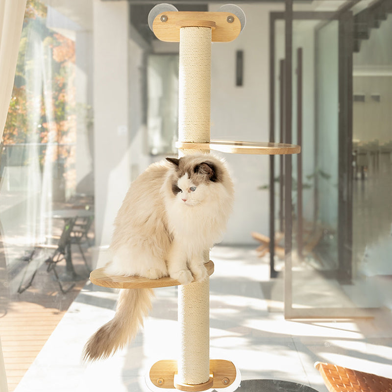 Scandinavian Round Solid Wood Cat Tree with 3 Tiers for Living Room-Orizon Depot