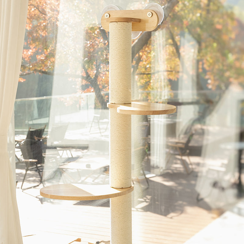 Scandinavian Round Solid Wood Cat Tree with 3 Tiers for Living Room-Orizon Depot