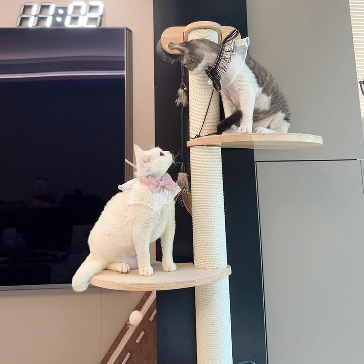 Scandinavian Round Solid Wood Cat Tree with 3 Tiers for Living Room-Orizon Depot