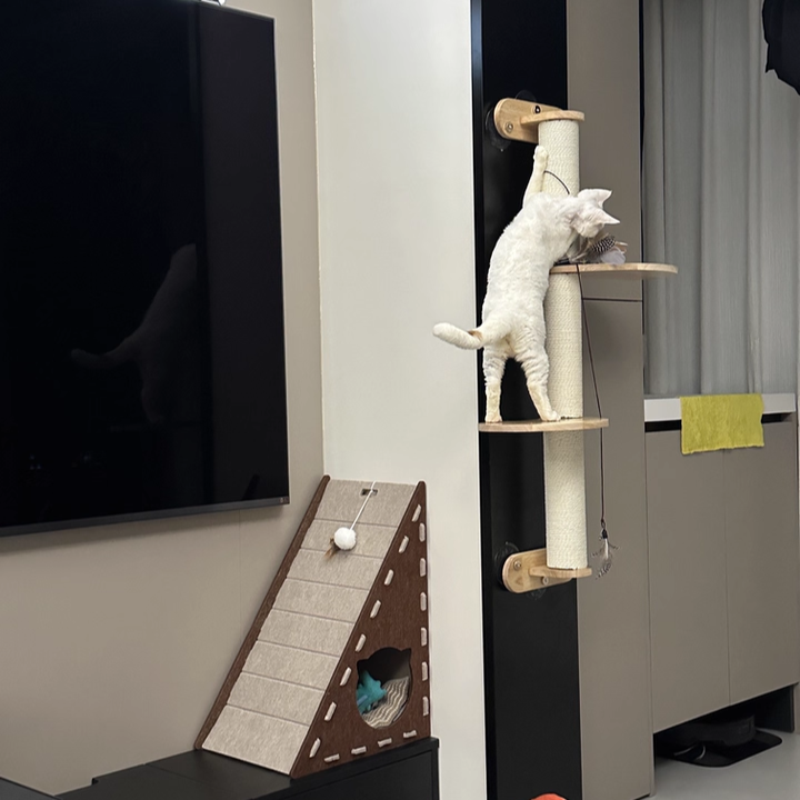 Scandinavian Round Solid Wood Cat Tree with 3 Tiers for Living Room-Orizon Depot