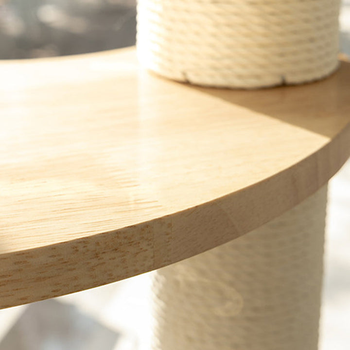 Scandinavian Round Solid Wood Cat Tree with 3 Tiers for Living Room-Orizon Depot