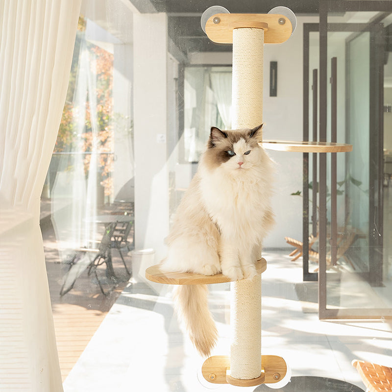 Scandinavian Round Solid Wood Cat Tree with 3 Tiers for Living Room-Orizon Depot