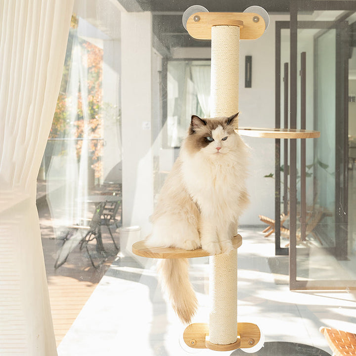 Scandinavian Round Solid Wood Cat Tree with 3 Tiers for Living Room-Orizon Depot
