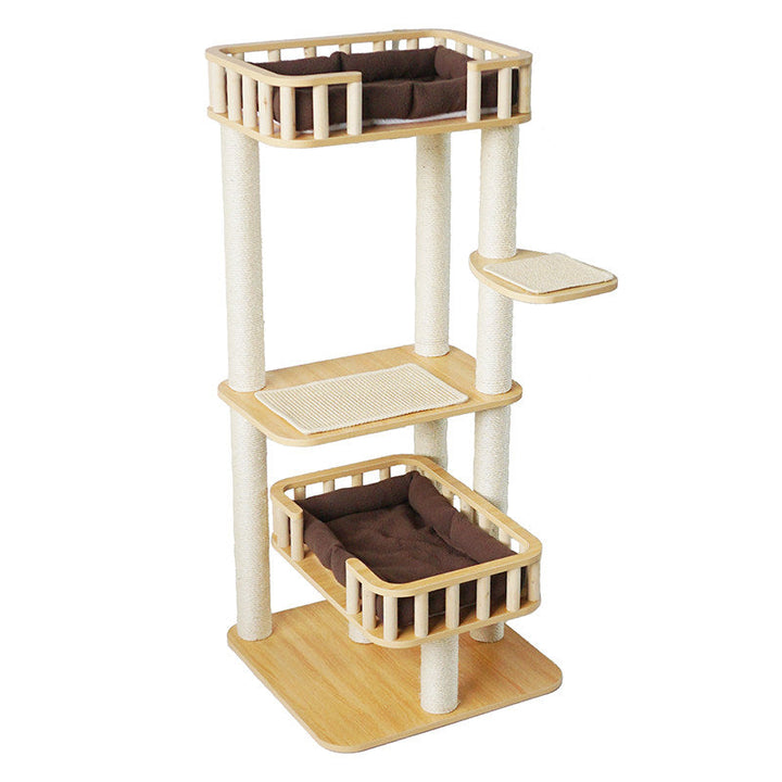 Modern Scandinavian 4-Tier Solid Wood Cat Tree with Velvet Fabric-Orizon Depot