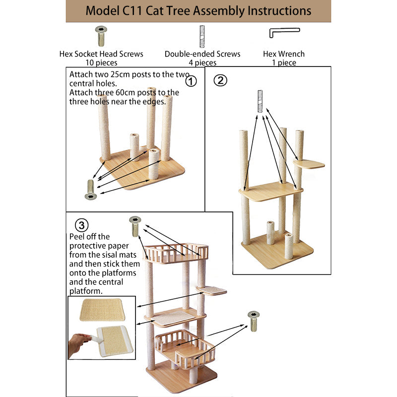Modern Scandinavian 4-Tier Solid Wood Cat Tree with Velvet Fabric-Orizon Depot