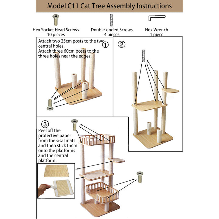 Modern Scandinavian 4-Tier Solid Wood Cat Tree with Velvet Fabric-Orizon Depot