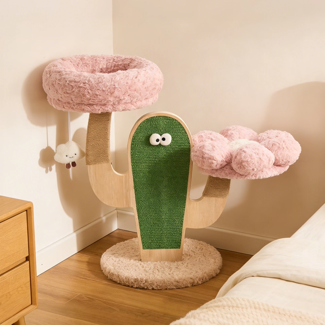 Modern Multi-Layer Cat Tree with Solid Wood and Velvet Fabric, 3-Tier-Orizon Depot
