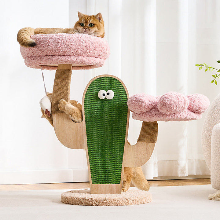 Modern Multi-Layer Cat Tree with Solid Wood and Velvet Fabric, 3-Tier-Orizon Depot