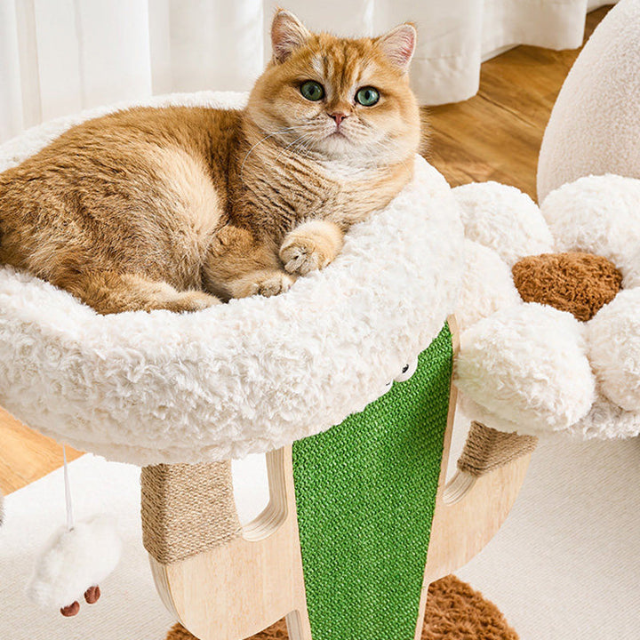 Modern Multi-Layer Cat Tree with Solid Wood and Velvet Fabric, 3-Tier-Orizon Depot