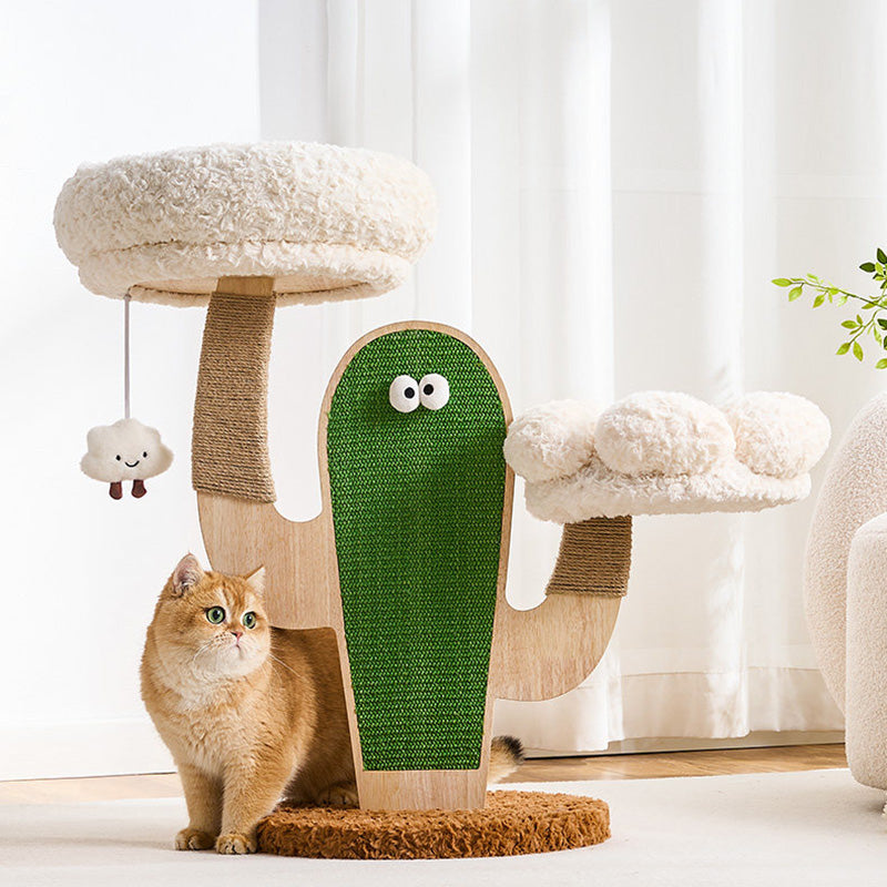 Modern Multi-Layer Cat Tree with Solid Wood and Velvet Fabric, 3-Tier-Orizon Depot