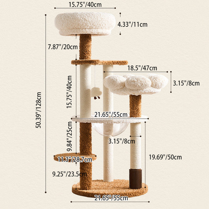Scandinavian 5-Tier Cat Tree with Velvet Fabric and Hemp Rope-Orizon Depot