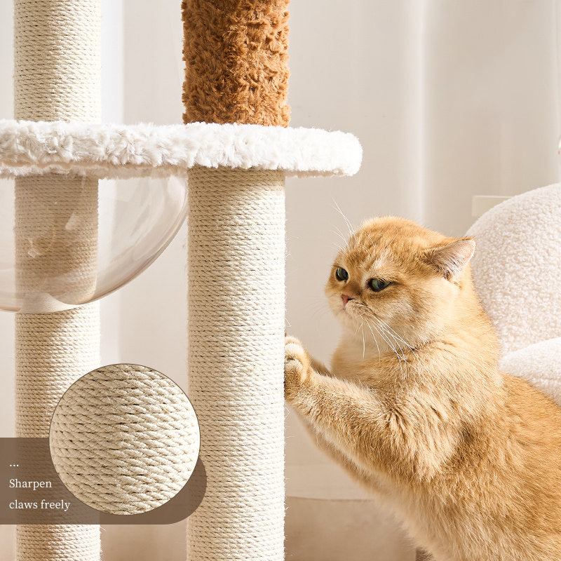 Scandinavian 5-Tier Cat Tree with Velvet Fabric and Hemp Rope-Orizon Depot