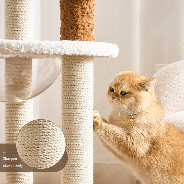 Scandinavian 5-Tier Cat Tree with Velvet Fabric and Hemp Rope-Orizon Depot