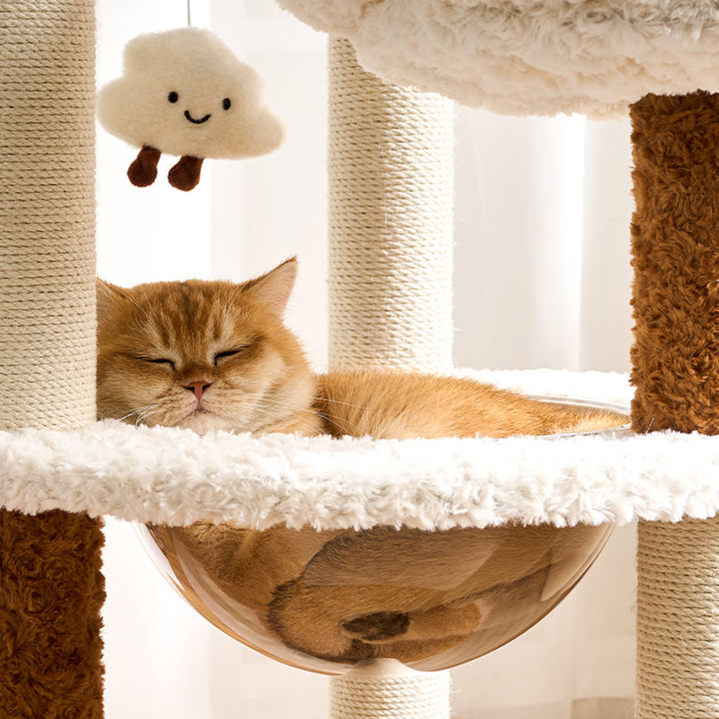 Scandinavian 5-Tier Cat Tree with Velvet Fabric and Hemp Rope-Orizon Depot