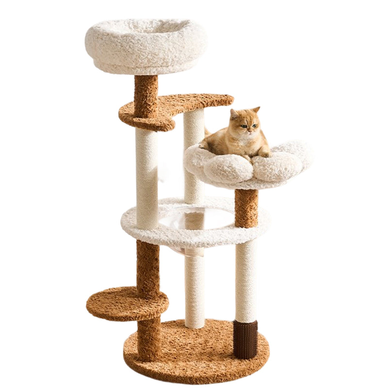 Scandinavian 5-Tier Cat Tree with Velvet Fabric and Hemp Rope-Orizon Depot