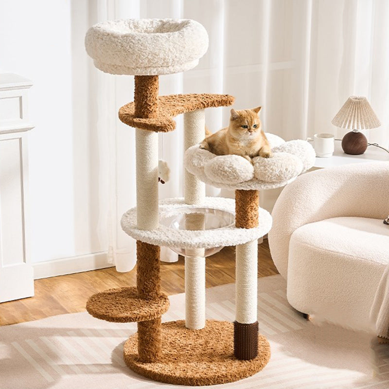 Scandinavian 5-Tier Cat Tree with Velvet Fabric and Hemp Rope-Orizon Depot