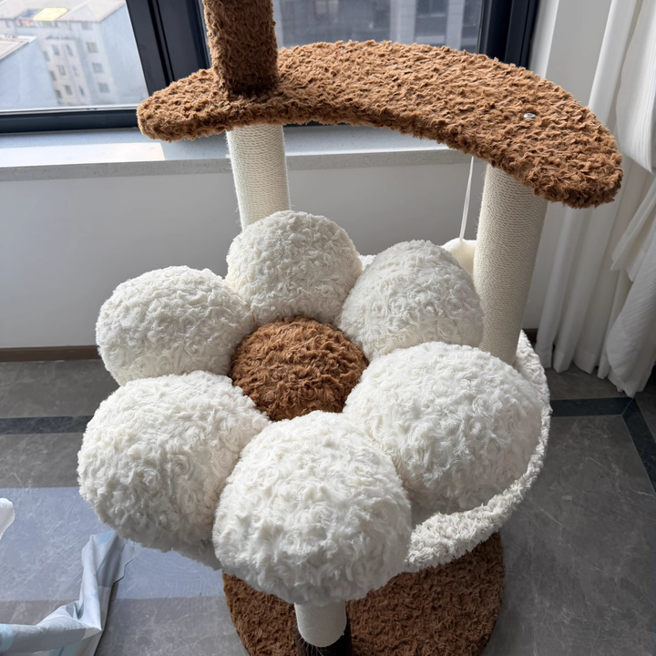 Scandinavian 5-Tier Cat Tree with Velvet Fabric and Hemp Rope-Orizon Depot