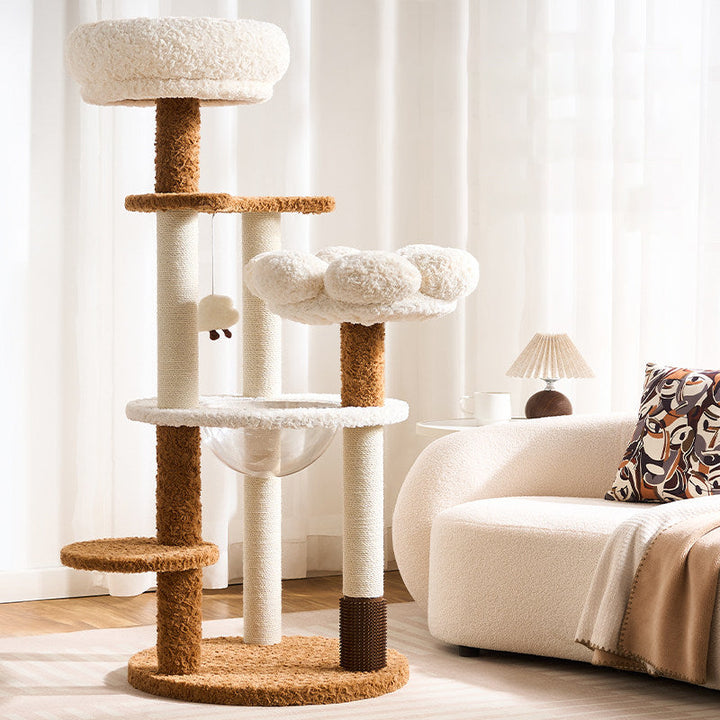 Scandinavian 5-Tier Cat Tree with Velvet Fabric and Hemp Rope-Orizon Depot