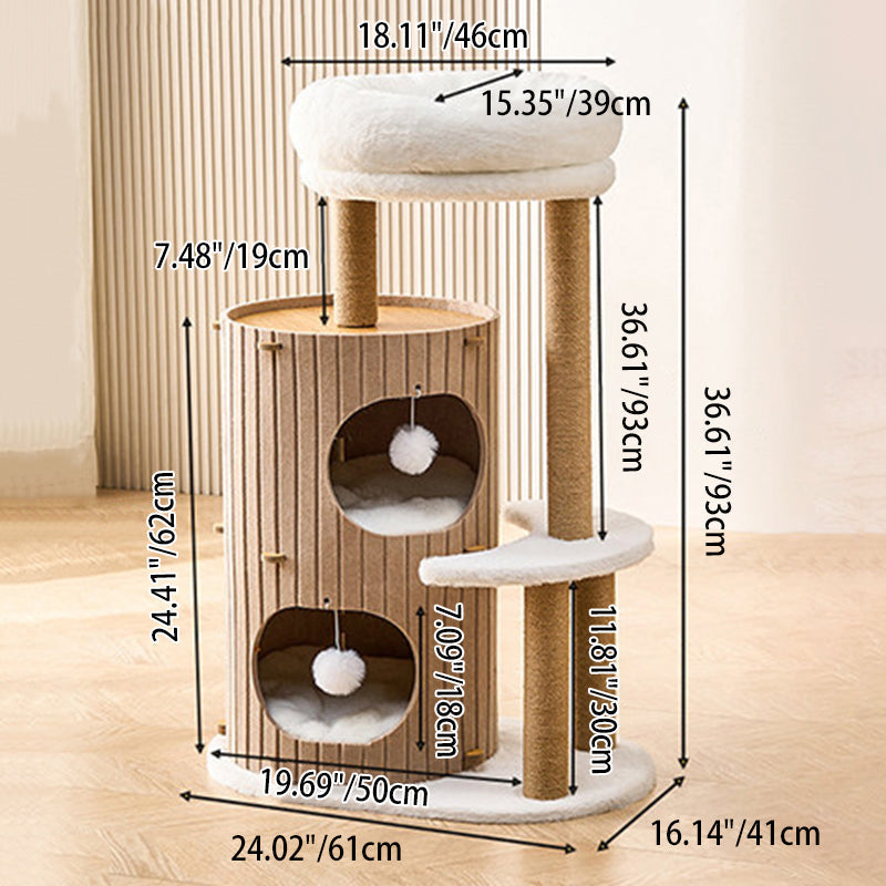 Scandinavian 4-Tier Cat Tree with Velvet Fabric and Hemp Rope-Orizon Depot