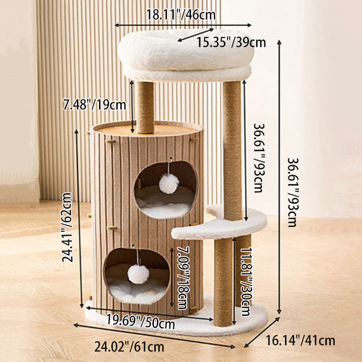 Scandinavian 4-Tier Cat Tree with Velvet Fabric and Hemp Rope-Orizon Depot