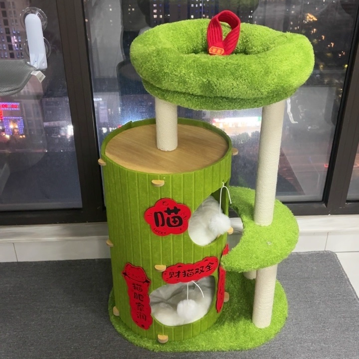 Scandinavian 4-Tier Cat Tree with Velvet Fabric and Hemp Rope-Orizon Depot