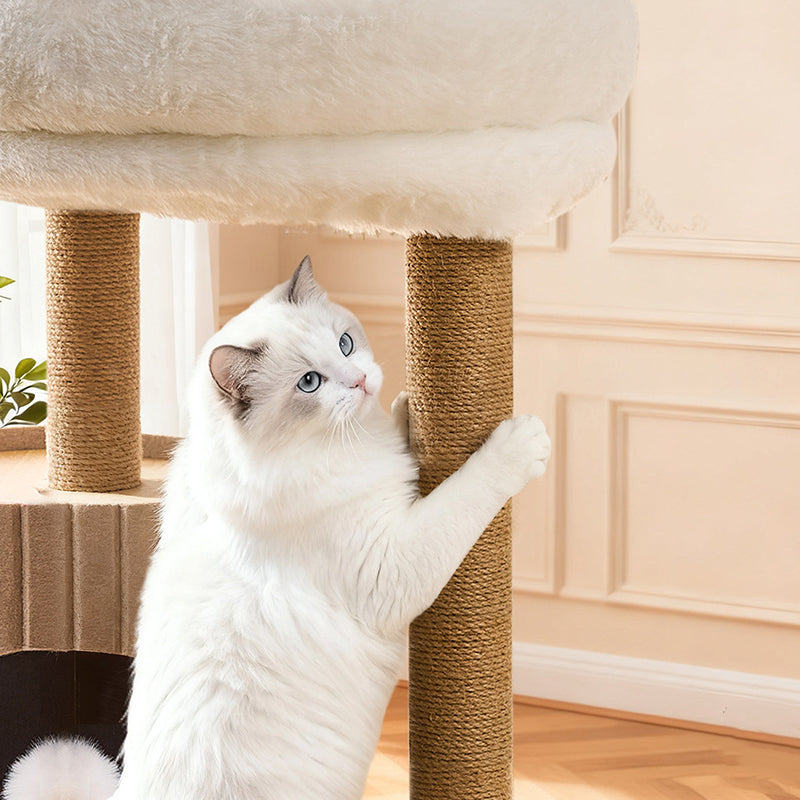 Scandinavian 4-Tier Cat Tree with Velvet Fabric and Hemp Rope-Orizon Depot