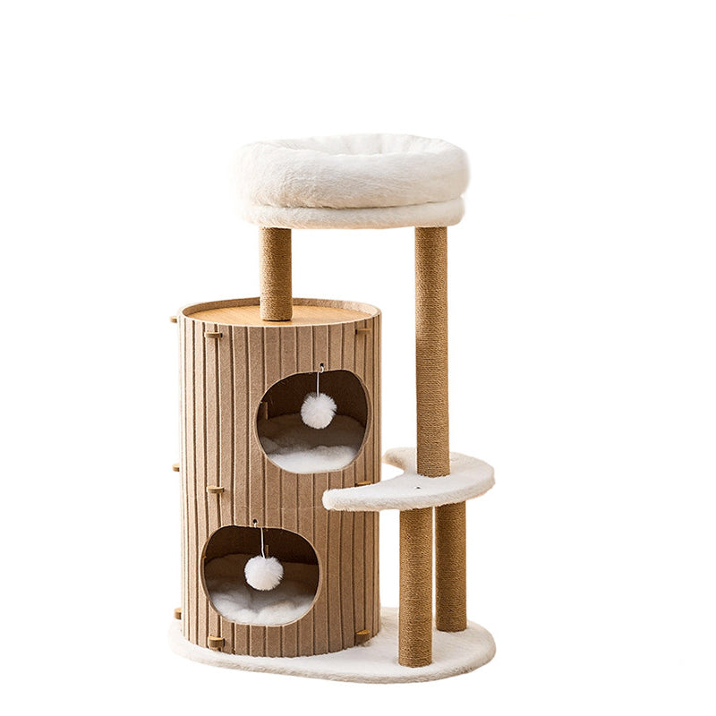Scandinavian 4-Tier Cat Tree with Velvet Fabric and Hemp Rope-Orizon Depot