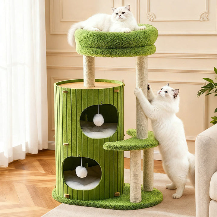 Scandinavian 4-Tier Cat Tree with Velvet Fabric and Hemp Rope-Orizon Depot