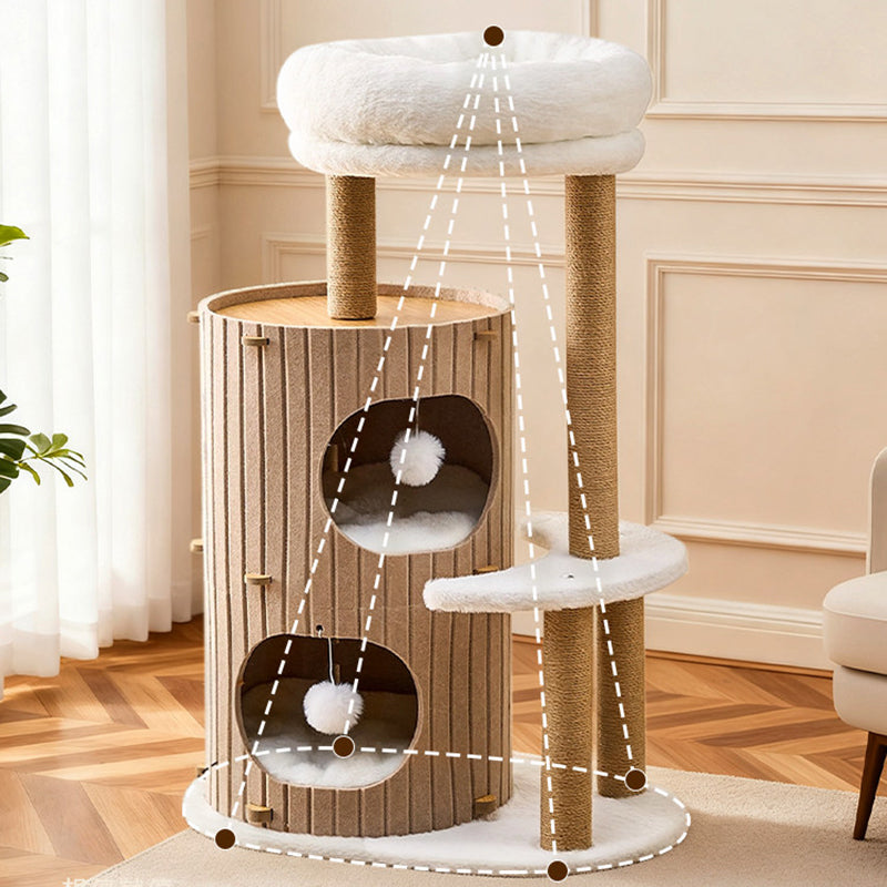 Scandinavian 4-Tier Cat Tree with Velvet Fabric and Hemp Rope-Orizon Depot