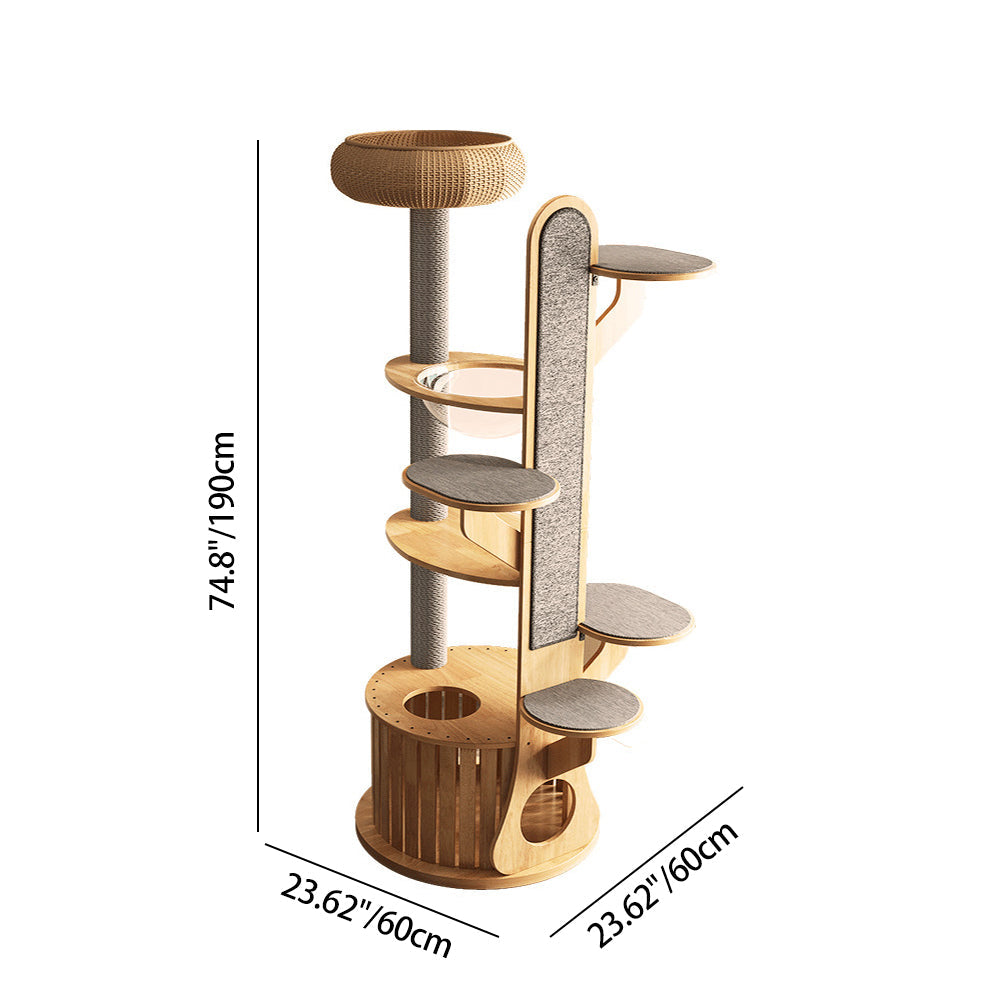 Modern Minimalist MDF Felt Round Cat Tree with Condos and Scratching Board-Orizon Depot