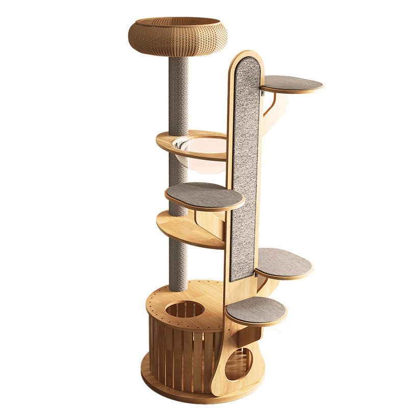 Modern Minimalist MDF Felt Round Cat Tree with Condos and Scratching Board-Orizon Depot