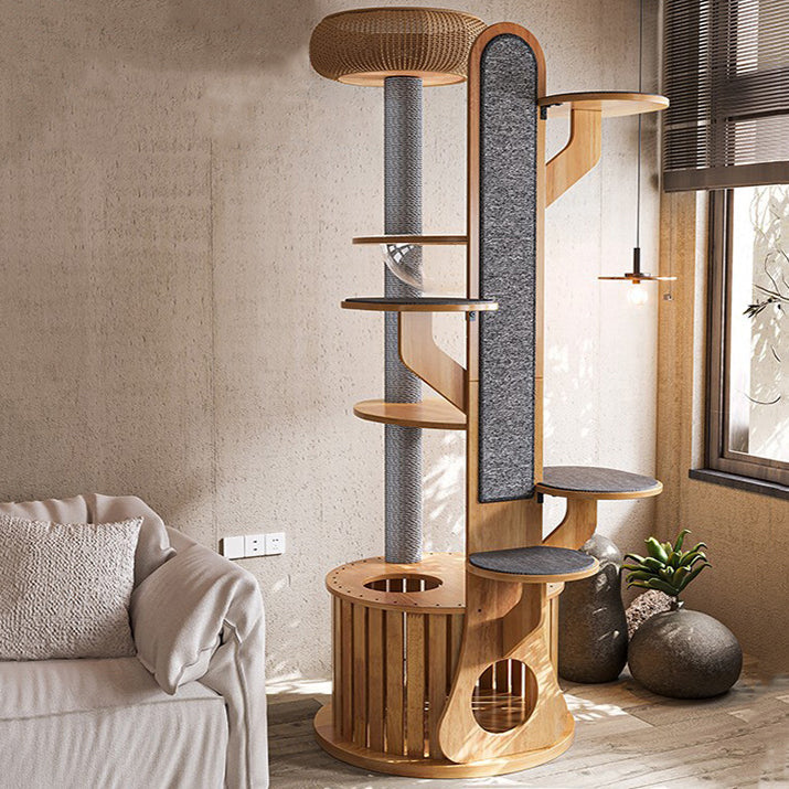 Modern Minimalist MDF Felt Round Cat Tree with Condos and Scratching Board-Orizon Depot