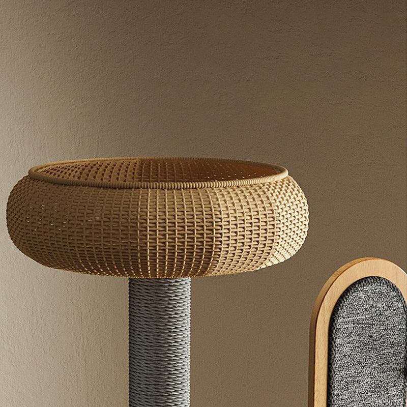 Modern Minimalist MDF Felt Round Cat Tree with Condos and Scratching Board-Orizon Depot