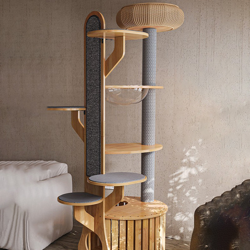 Modern Minimalist MDF Felt Round Cat Tree with Condos and Scratching Board-Orizon Depot