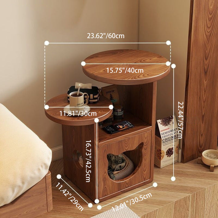 Modern Round Cat Bed with Pine Wood Nightstand - 3-Tier Bedroom Design-Orizon Depot