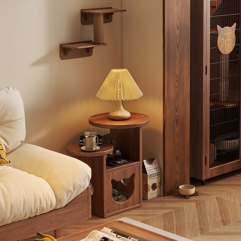 Modern Round Cat Bed with Pine Wood Nightstand - 3-Tier Bedroom Design-Orizon Depot