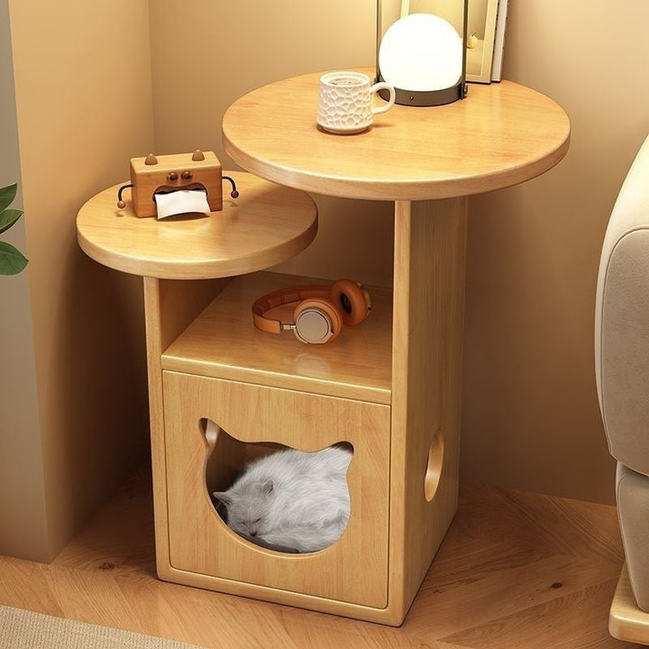 Modern Round Cat Bed with Pine Wood Nightstand - 3-Tier Bedroom Design-Orizon Depot